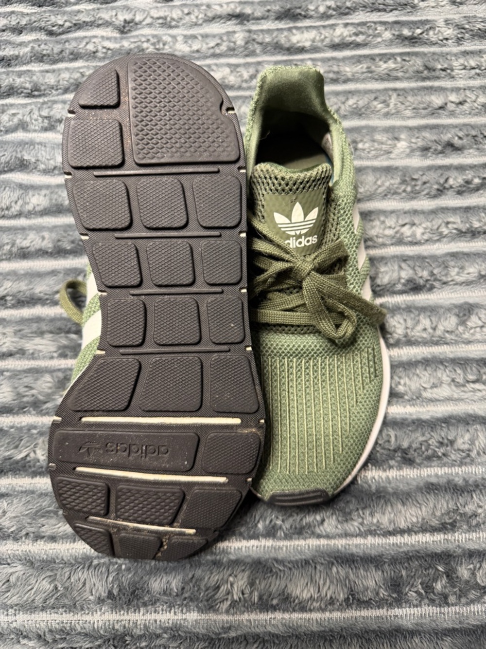 adidas Olive Green Knit Casual Sneakers with White Stripes - Picture 2 of 4